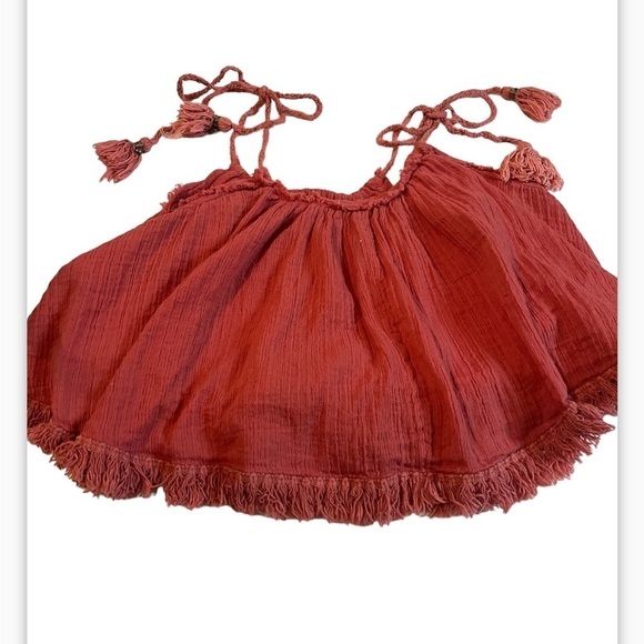 Free People Tassel Tie Cami Crop Top Salmon Sz M - Picture 3 of 6